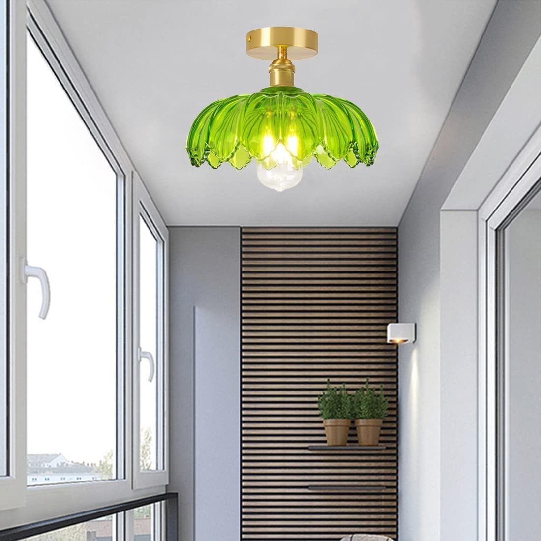 Elegant Minimalist Green Glass Semi-Flush Ceiling Light Fixture for Contemporary Home Décor and Ambient Illumination