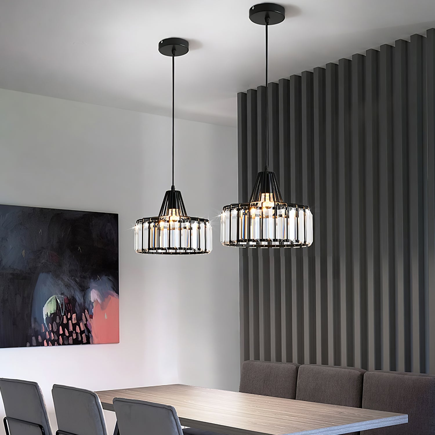 Elegant Modern Black Crystal Pendant Light Fixture for Stylish Home Décor and Ambient Illumination in Any Room