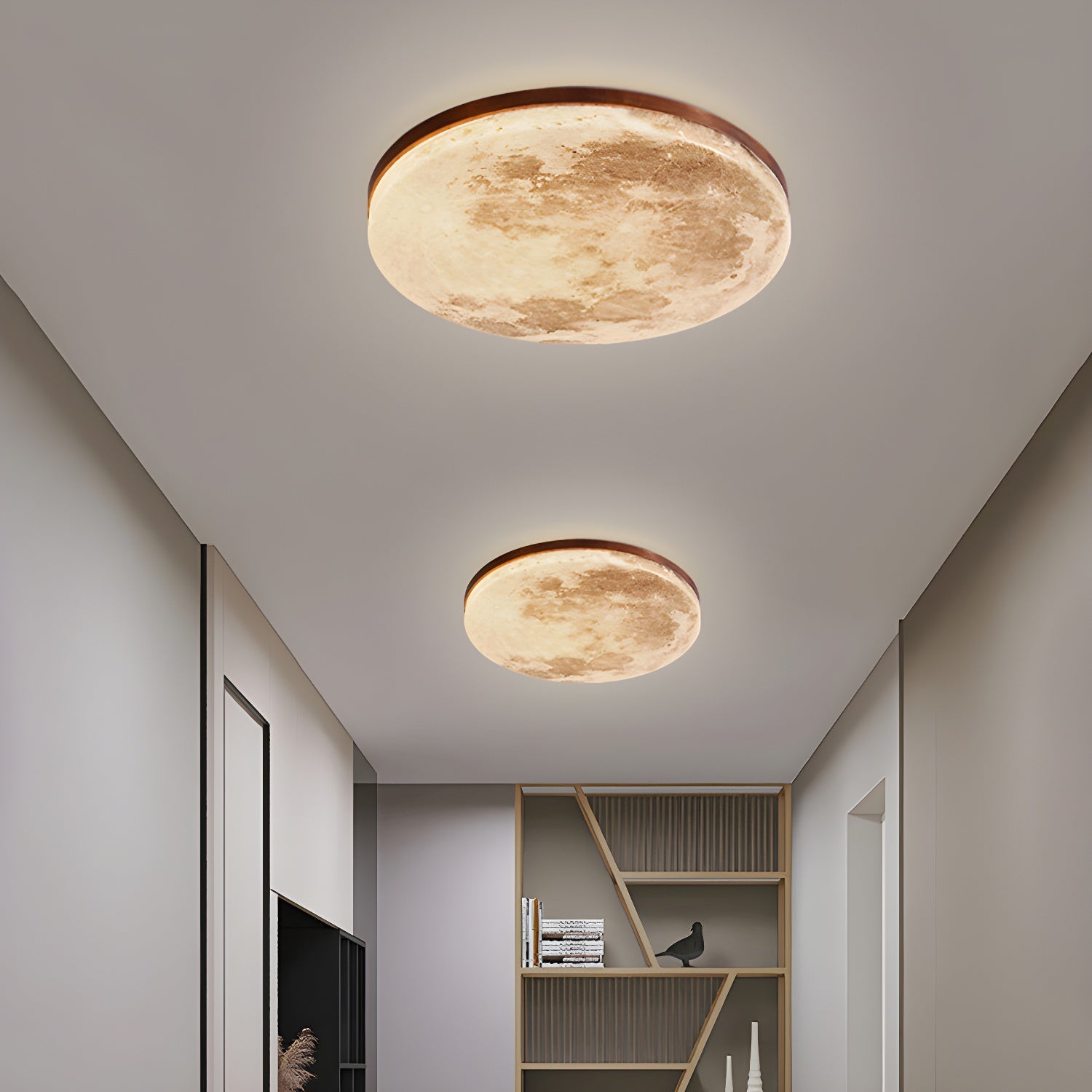 Art Deco Inspired Round LED Ceiling Light for Living Room - Elegant Moon Design for Modern Home Décor