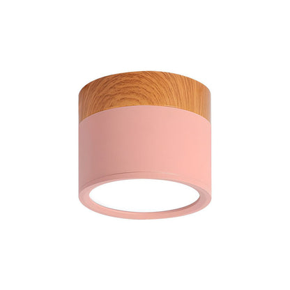Ceiling Light with Pink Flush Wood Finish
