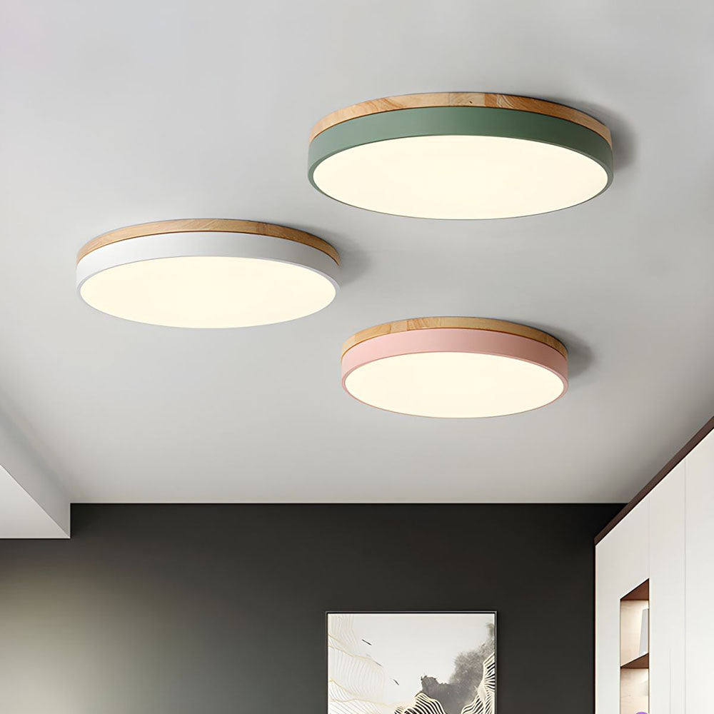 Elegant Wooden Round Flush Ceiling Lights for Living Room - Stylish Illumination for Home Décor and Ambient Lighting