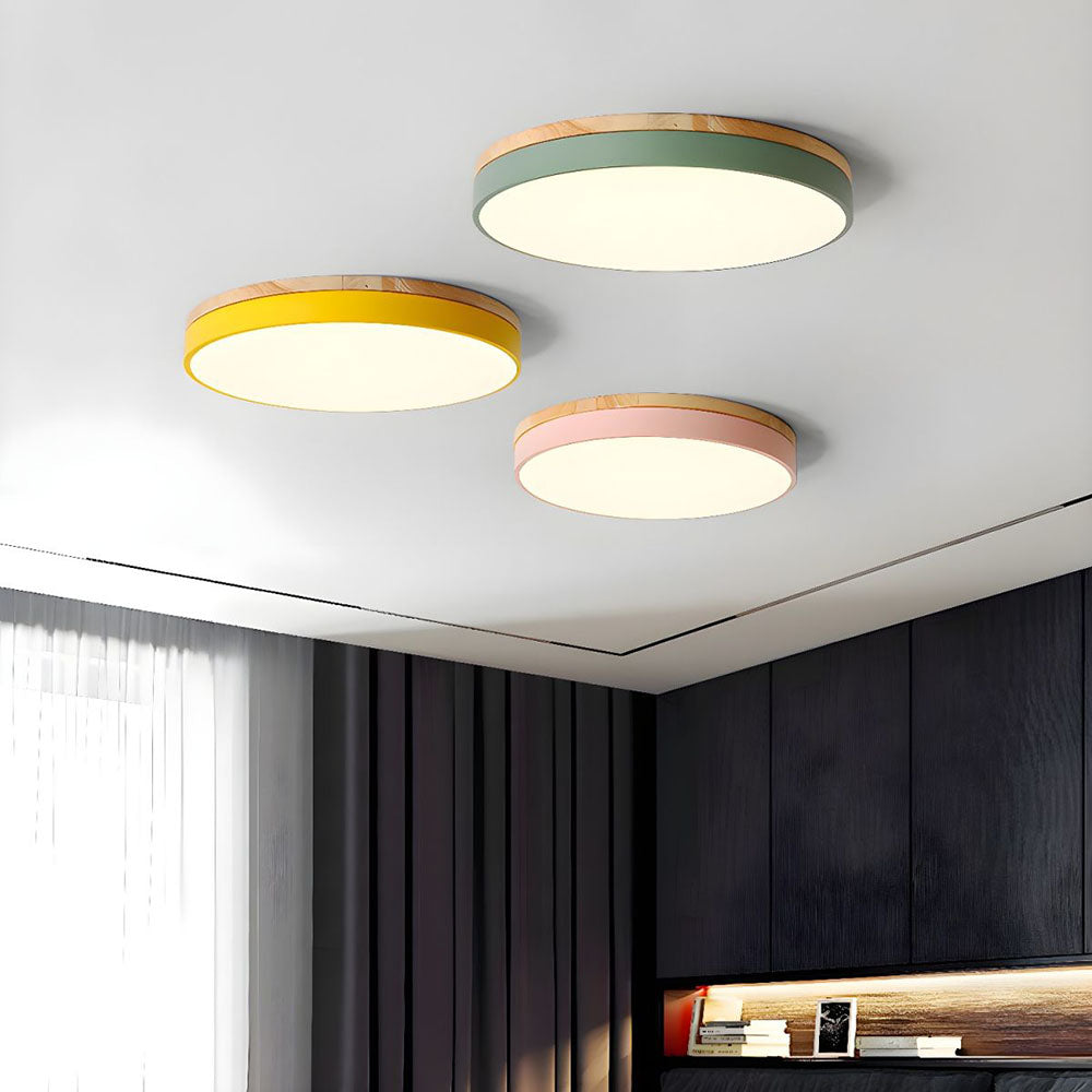 Elegant Wooden Round Flush Ceiling Lights for Living Room - Stylish Illumination for Home Décor and Ambient Lighting