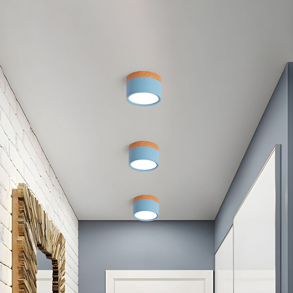 Ceiling Light with Pink Flush Wood Finish