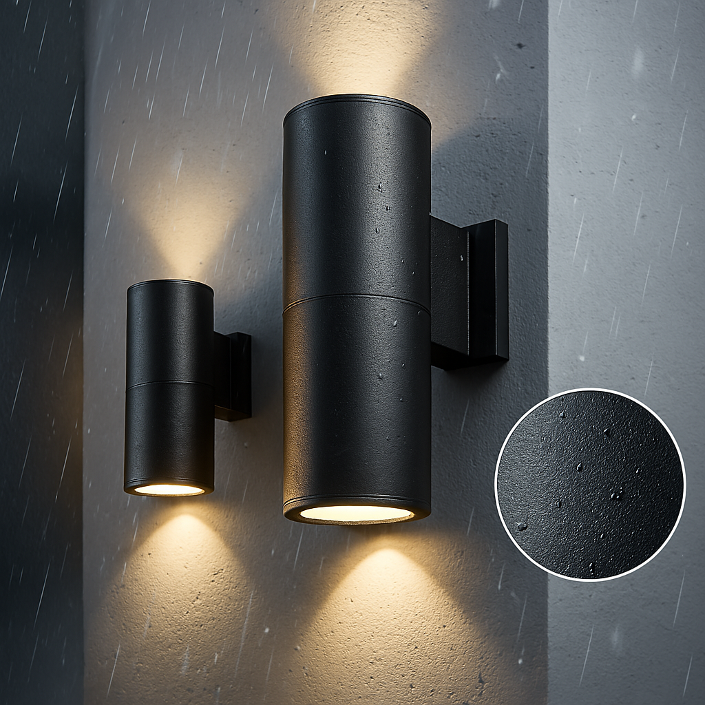 Aplique de pared para exterior con acabado en aluminio negro