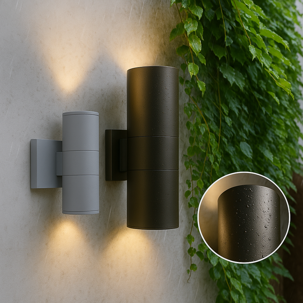 Aplique de pared para exterior con acabado en aluminio negro