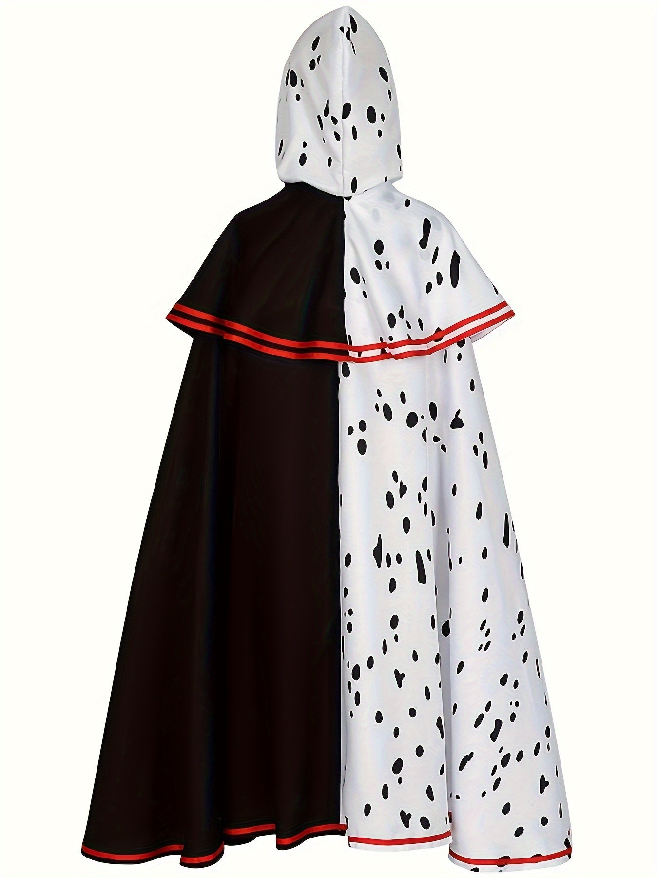 Capa de disfraz de película de Halloween con capucha de dálmata para mujer | Capa dividida
