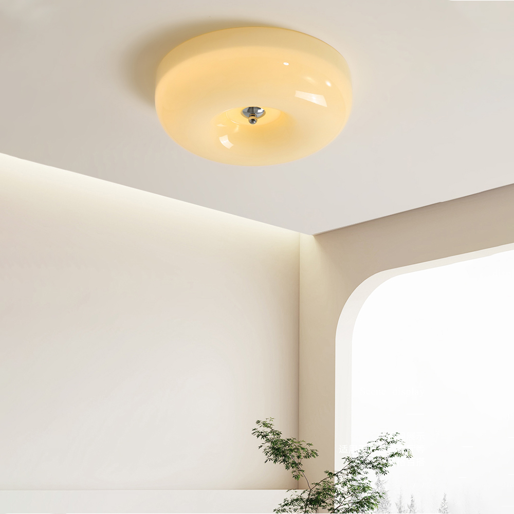 Elegant Cream Round Ceiling Lamp - Stylish Glass Ceiling Light for Modern Home Illumination and Ambient Lighting Solutions