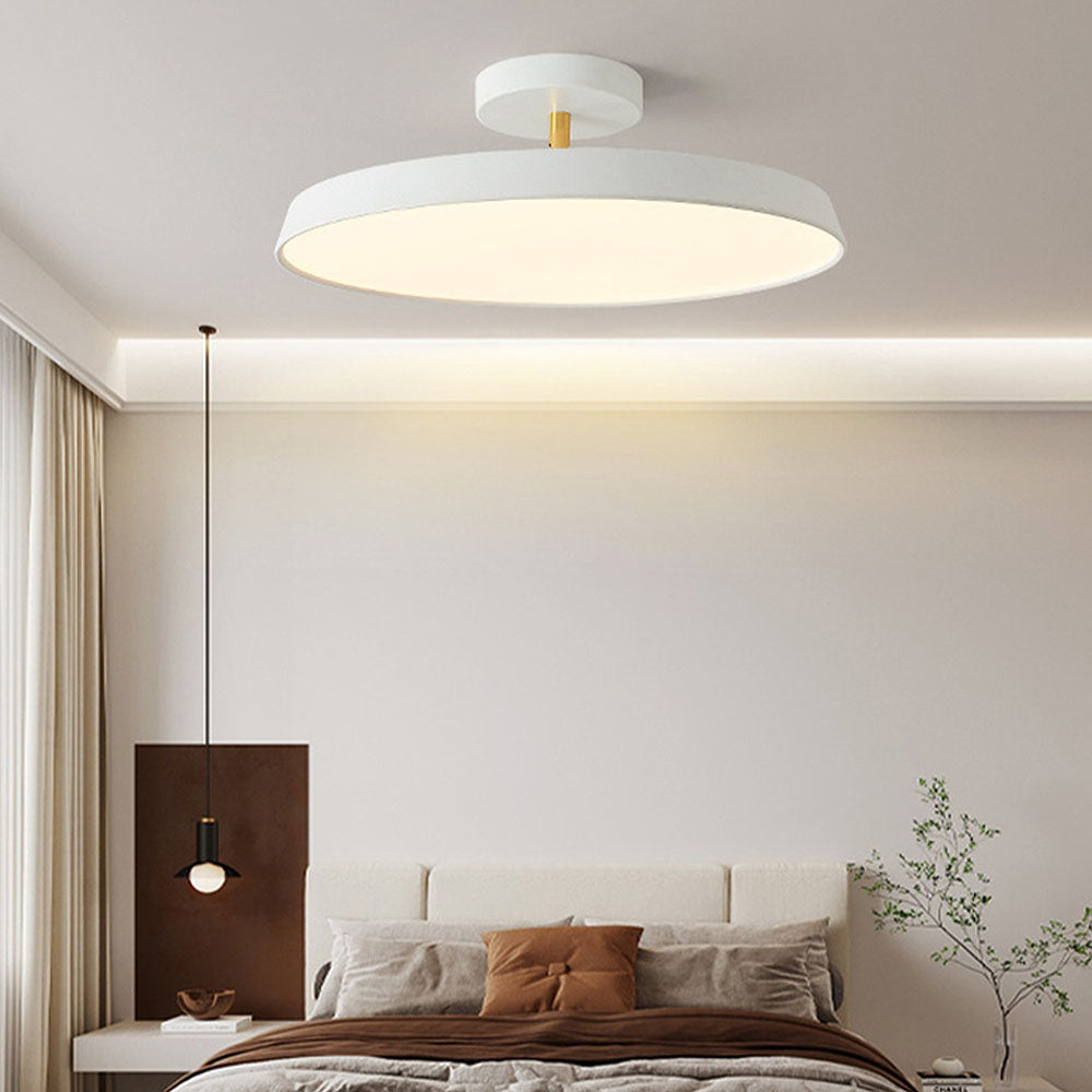 Minimalist White LED Semi-Flush Ceiling Light Fixture for Bedroom Ambience and Modern Home Decor