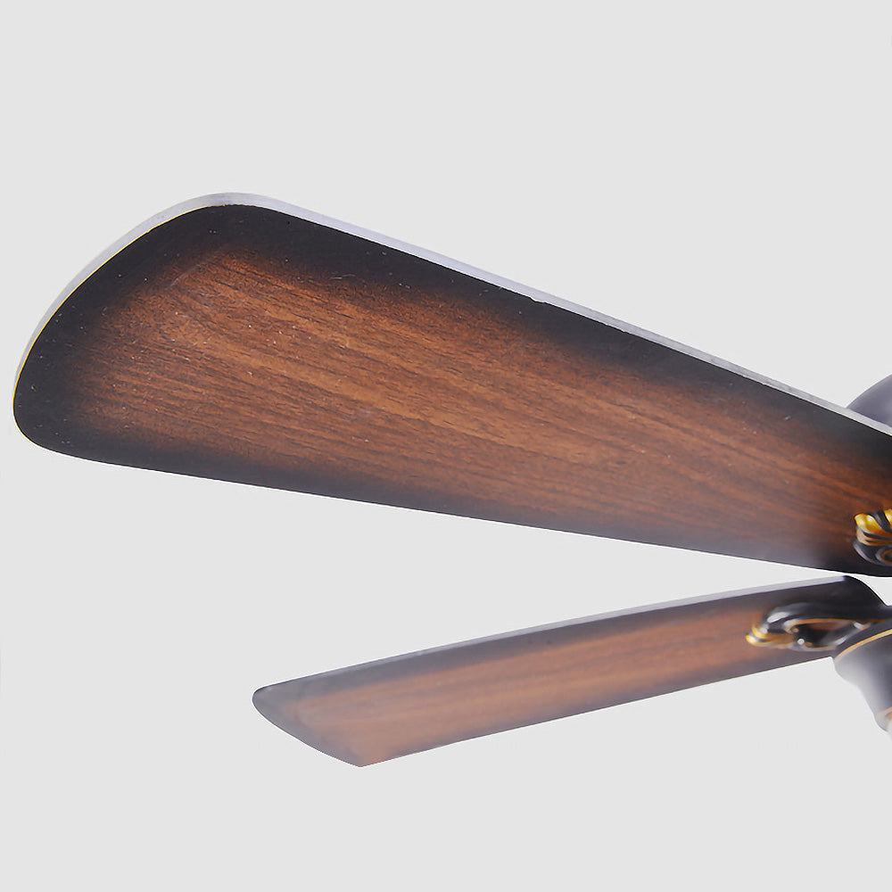 Vintage Wood Design Flush Ceiling Fan with Integrated LED Light for Stylish Home Illumination and Air Circulation