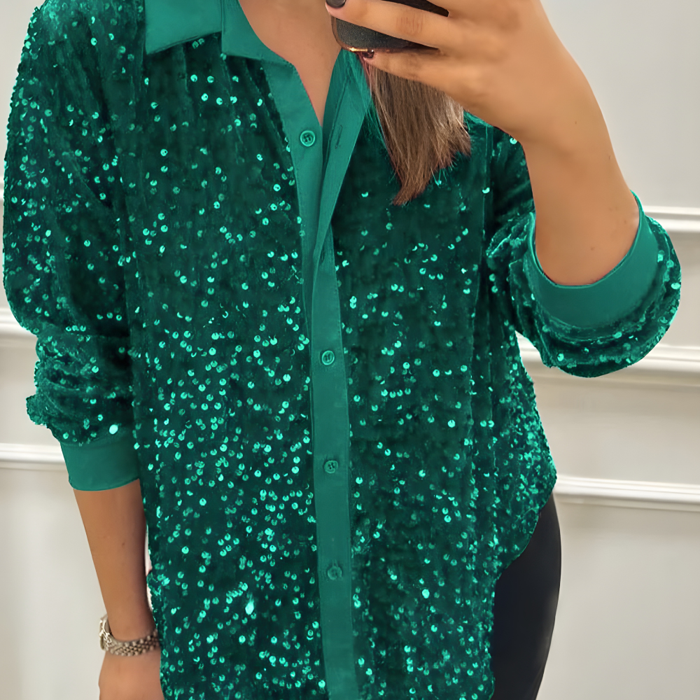Women's Sequin Sparkly Long Sleeve Party Blouse Elegant Top