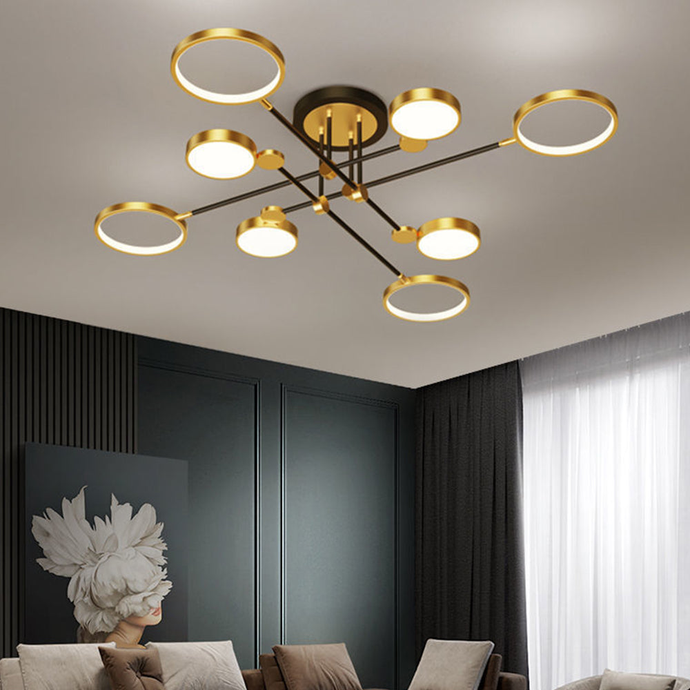 Elegant Multi-Ring LED Ceiling Light in Gold and Black for Stylish Bedroom Illumination and Modern Home Décor