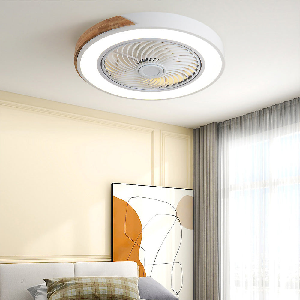 Modern Round Wooden Ceiling Fan with Energy-Efficient LED Lights for Stylish Home Illumination and Air Circulation