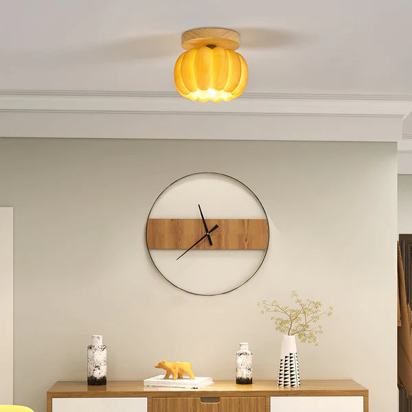 Brighten Your Space with a Charming Yellow Pumpkin Ceiling Light Fixture - Perfect for Home Decor and Unique Lighting Solutions