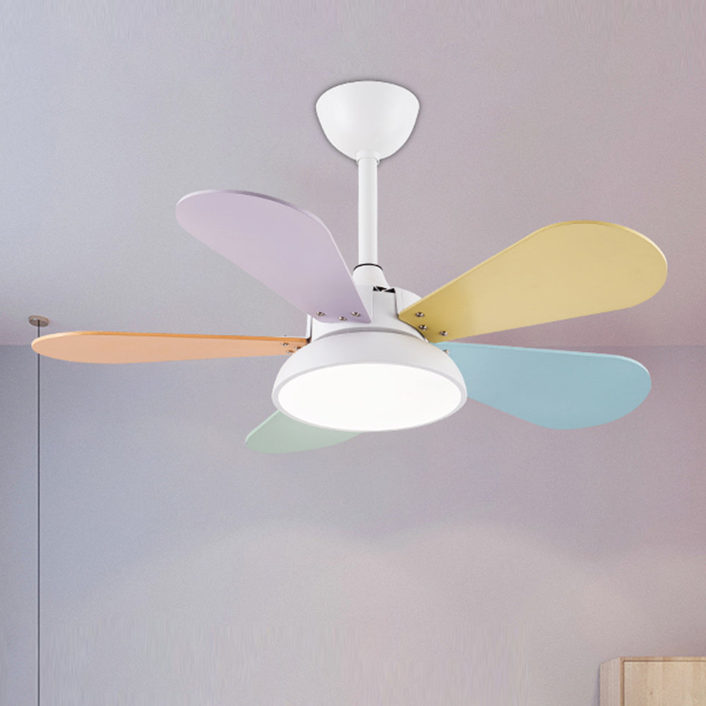 Colourful Macaron Round Ceiling Fan with LED Light for Kids' Bedrooms - Perfect for Children's Rooms and Play Areas