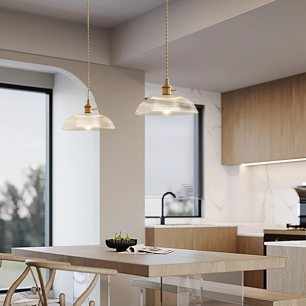 Pendant Light with Ribbed Glass Shade