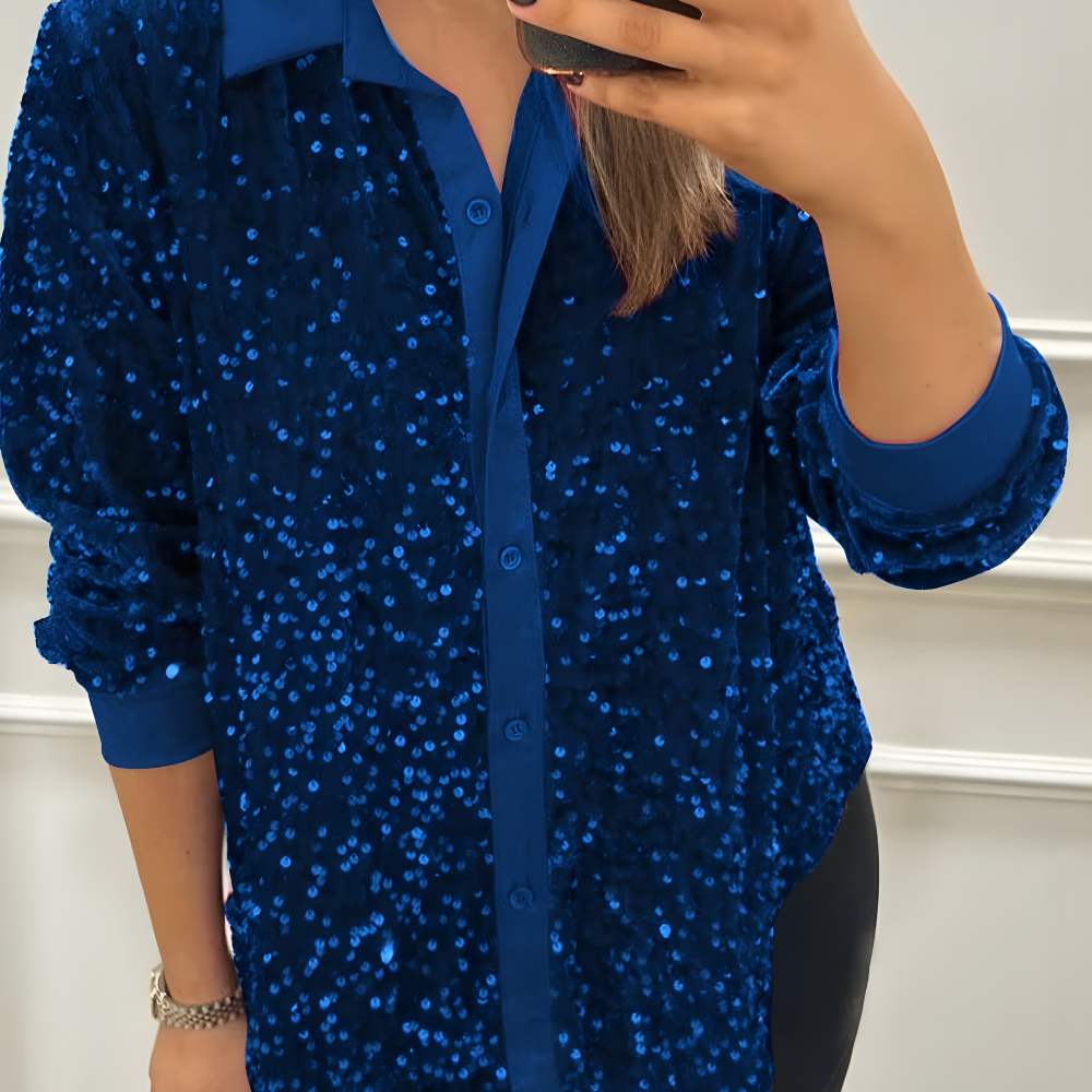Women's Sequin Sparkly Long Sleeve Party Blouse Elegant Top