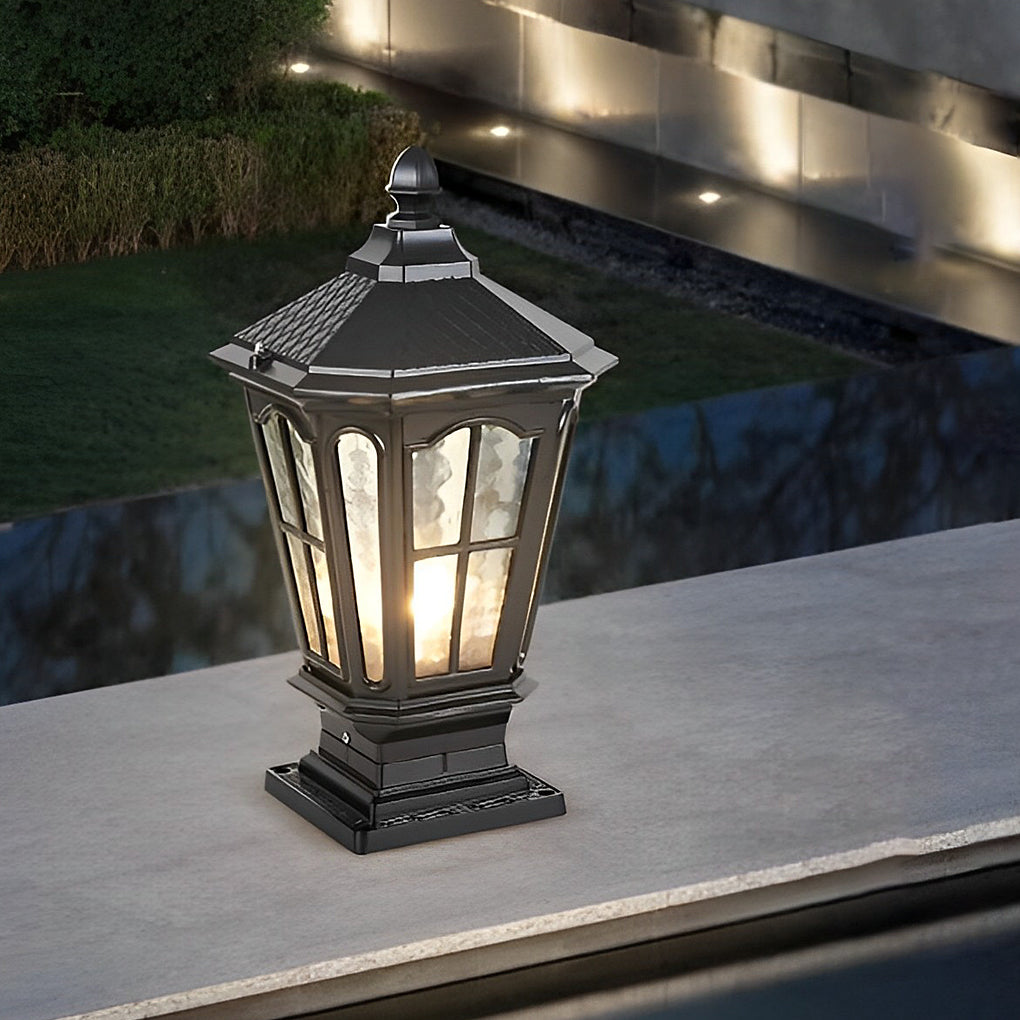 Farola solar LED negra para jardín al aire libre