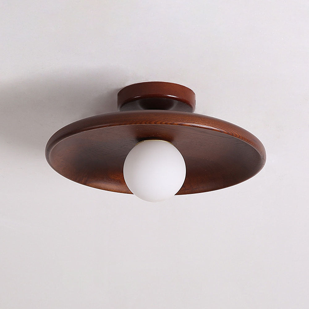 Nordic Wood Minimalist Round Ceiling Light for Hallway - Elegant Natural Design for Modern Interiors