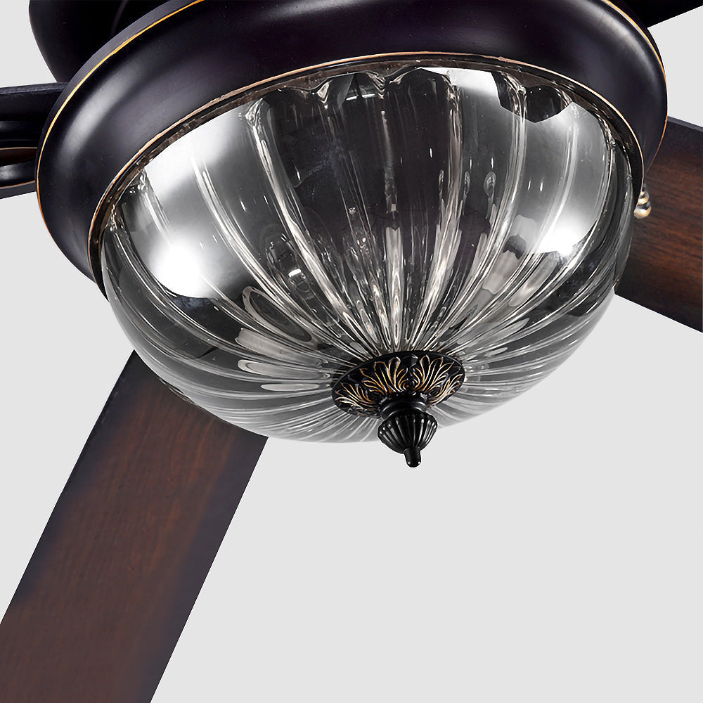 Vintage Wood Design Flush Ceiling Fan with Integrated LED Light for Stylish Home Illumination and Air Circulation