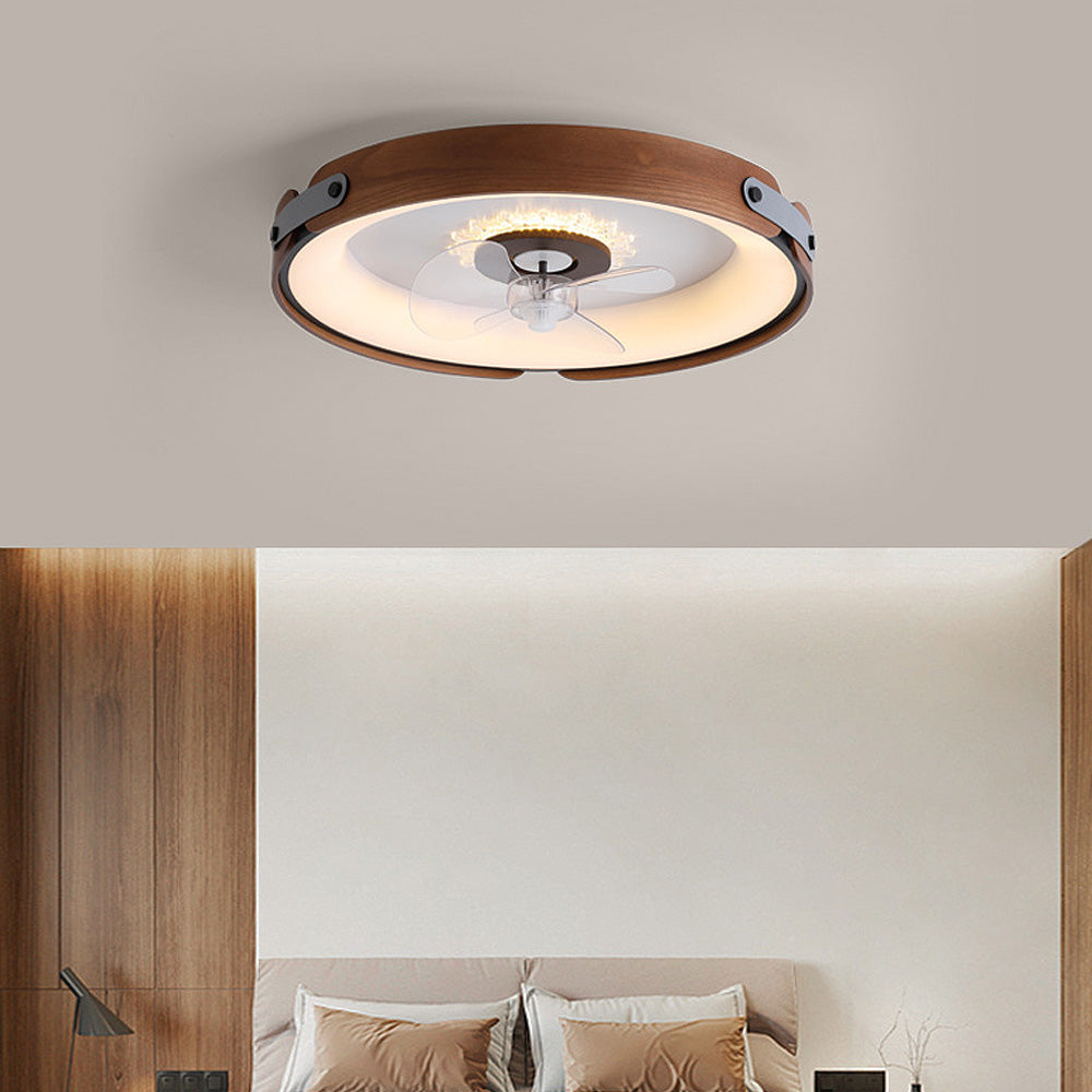 Wooden Simple Round Ceiling Fan with Integrated LED Lighting for Stylish Home Comfort and Energy Efficiency