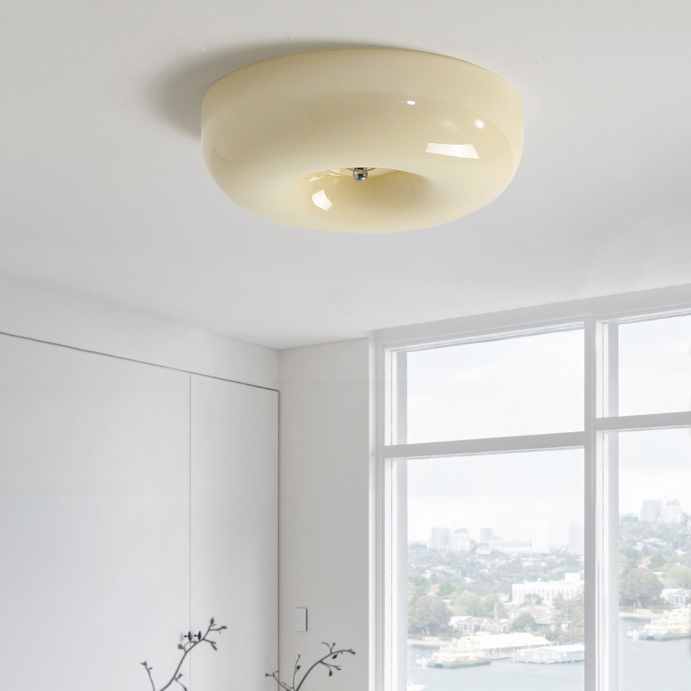 Elegant Cream Round Ceiling Lamp - Stylish Glass Ceiling Light for Modern Home Illumination and Ambient Lighting Solutions