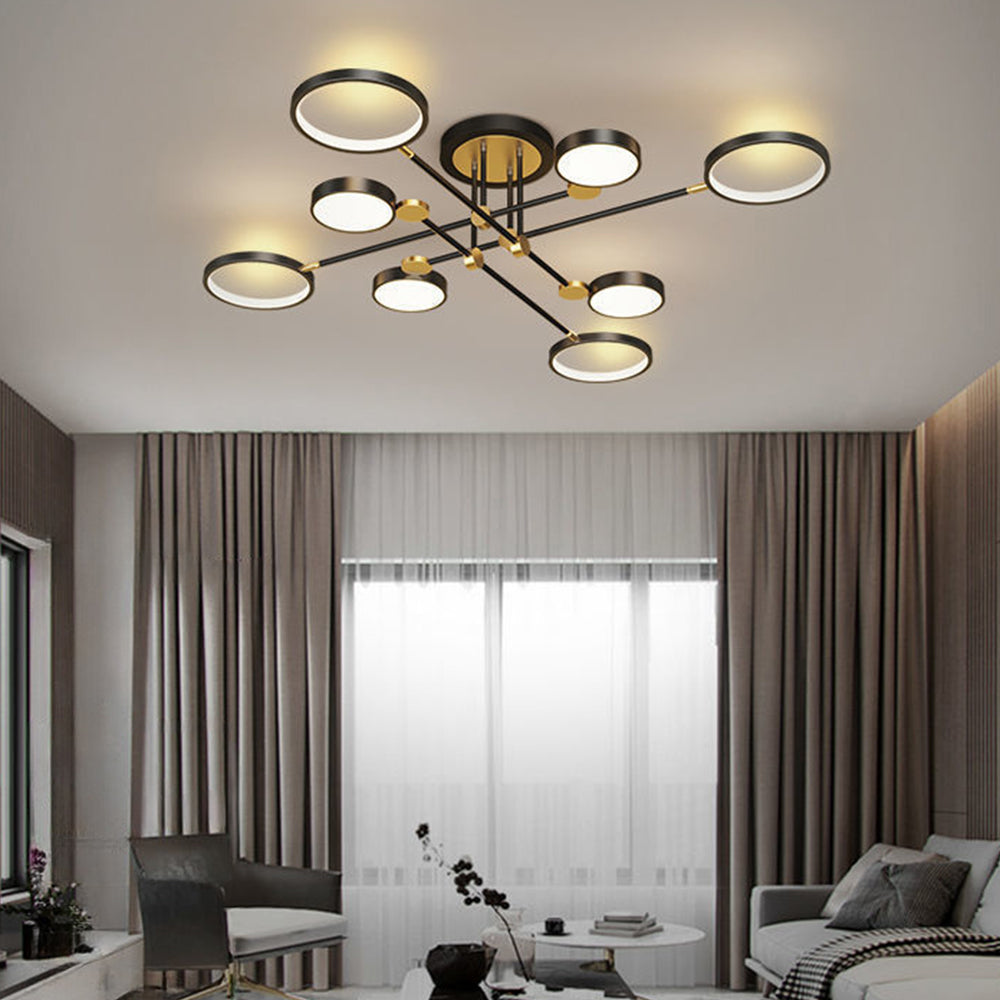 Elegant Multi-Ring LED Ceiling Light in Gold and Black for Stylish Bedroom Illumination and Modern Home Décor