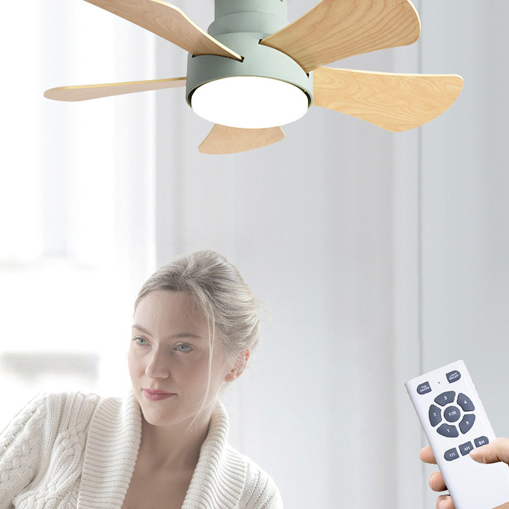 Contemporary Wood Semi-Flush Ceiling Fan with Integrated Lighting for Stylish Home Comfort and Modern Decor