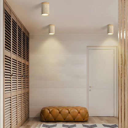 Plafonnier Cylindre en Bois à Montage Affleurant