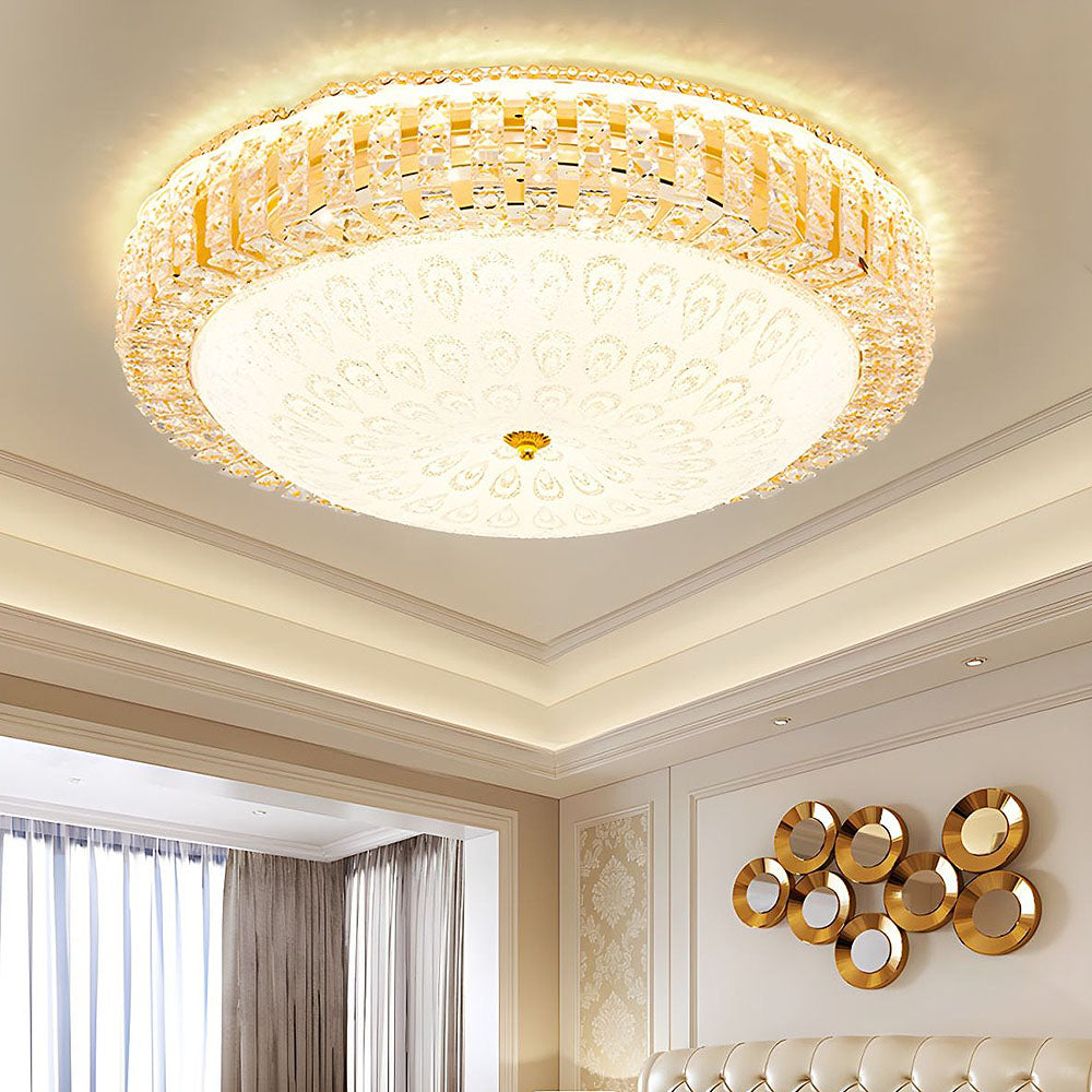 Contemporary Round Crystal Ceiling Light Fixture for Bedroom Elegance and Style - Perfect Lighting Solution for Modern Homes