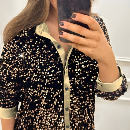 Women's Sequin Sparkly Long Sleeve Party Blouse Elegant Top