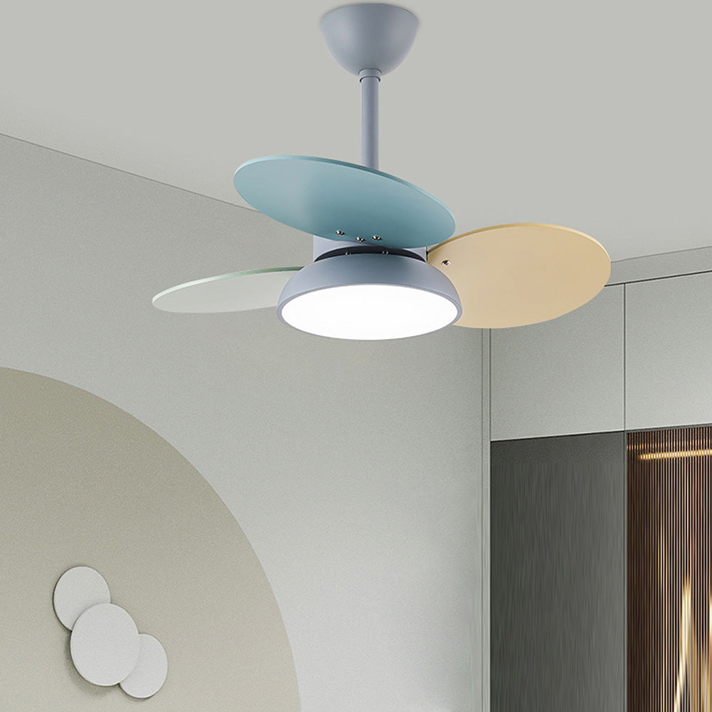 Colourful Macaron Round Ceiling Fan with LED Light for Kids' Bedrooms - Perfect for Children's Rooms and Play Areas