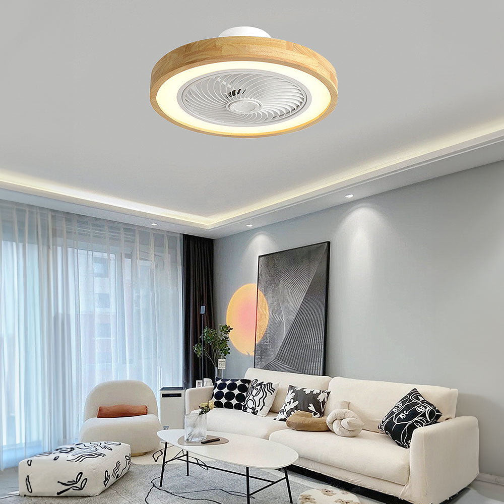 Modern Minimalist Round Wooden Ceiling Fan with Integrated LED Lighting for Stylish Home Decor and Energy Efficiency