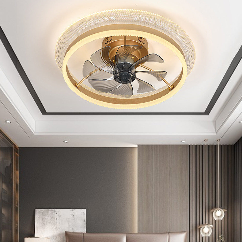 Modern Round Gold Ceiling Fan with Integrated Light Fixture for Stylish Home Illumination and Air Circulation