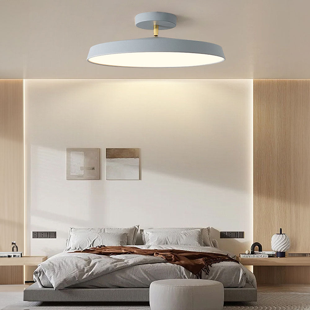 Minimalist White LED Semi-Flush Ceiling Light Fixture for Bedroom Ambience and Modern Home Decor