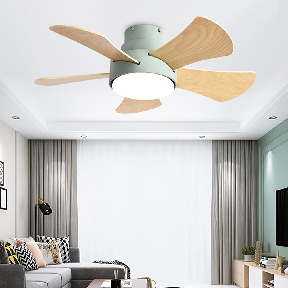 Contemporary Wood Semi-Flush Ceiling Fan with Integrated Lighting for Stylish Home Comfort and Modern Decor