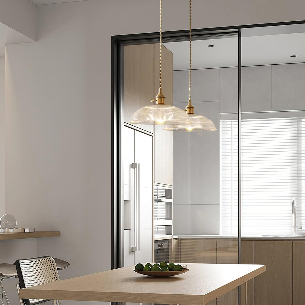 Pendant Light with Ribbed Glass Shade