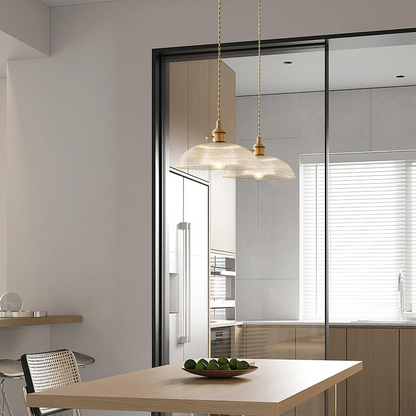 Pendant Light with Ribbed Glass Shade