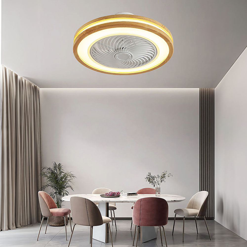 Modern Minimalist Round Wooden Ceiling Fan with Integrated LED Lighting for Stylish Home Decor and Energy Efficiency