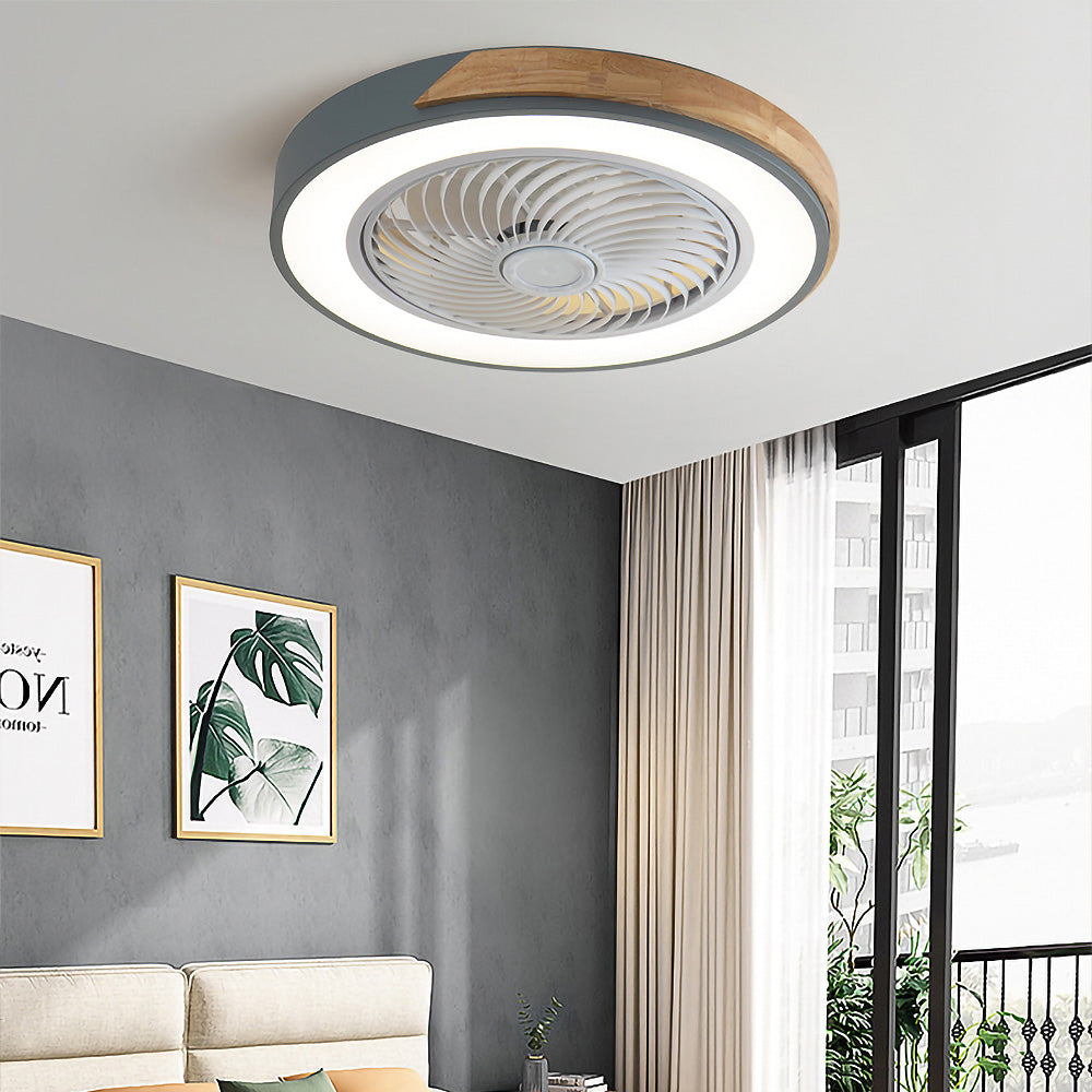 Modern Round Wooden Ceiling Fan with Energy-Efficient LED Lights for Stylish Home Illumination and Air Circulation