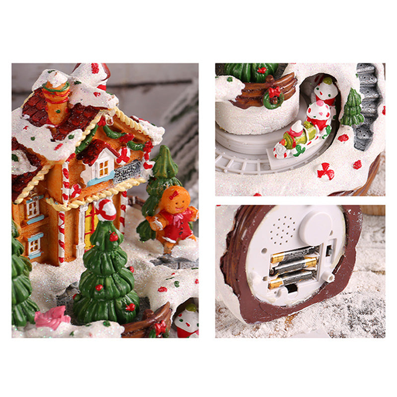 Charming Village House Resin Christmas Lights with Musical Box and Moving Train for Festive Holiday Decor