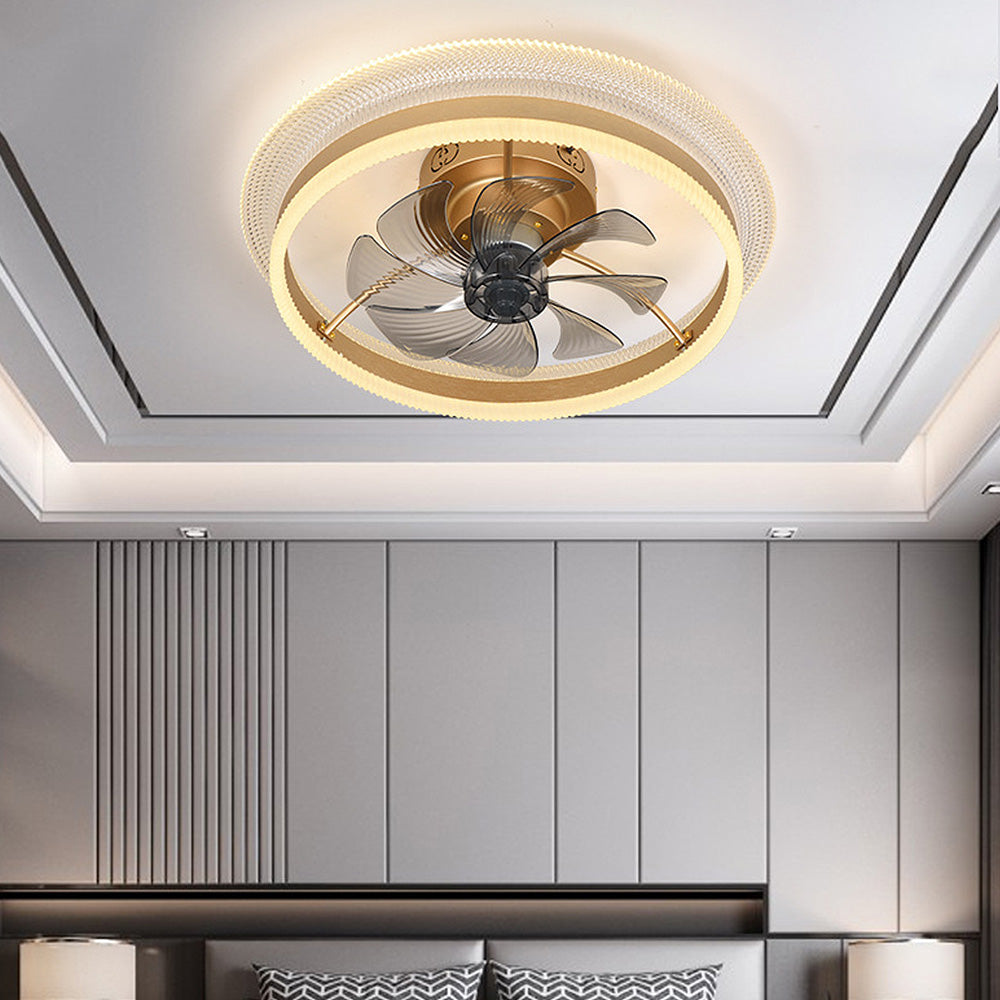 Modern Round Gold Ceiling Fan with Integrated Light Fixture for Stylish Home Illumination and Air Circulation