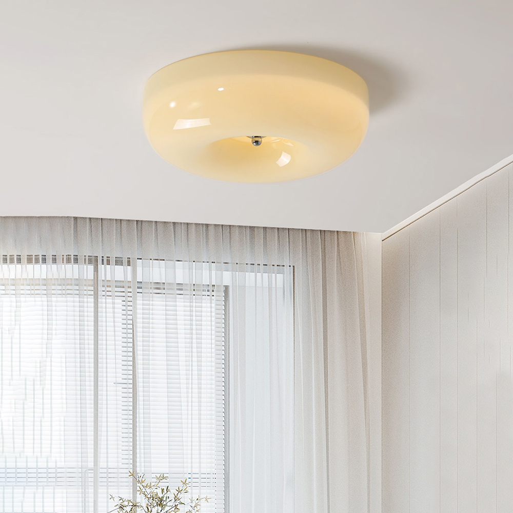 Elegant Cream Round Ceiling Lamp - Stylish Glass Ceiling Light for Modern Home Illumination and Ambient Lighting Solutions