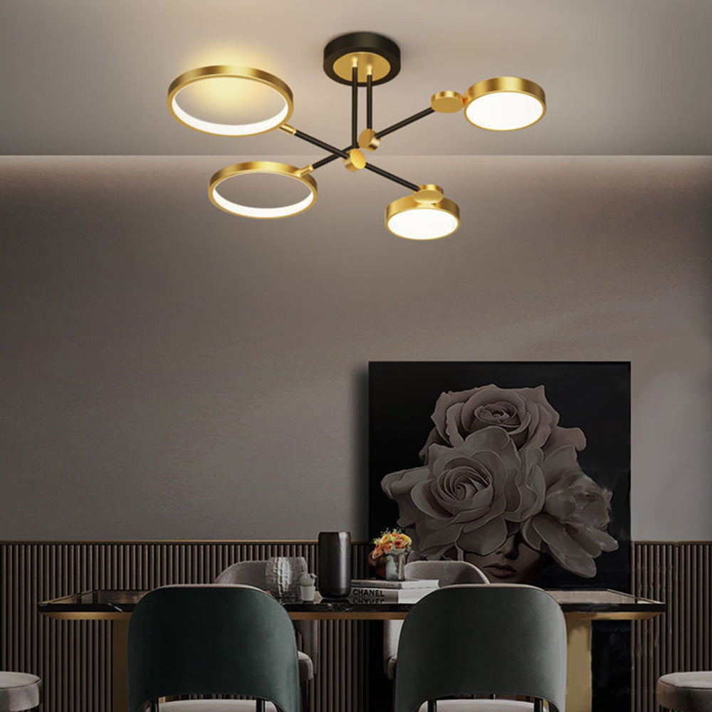 Elegant Multi-Ring LED Ceiling Light in Gold and Black for Stylish Bedroom Illumination and Modern Home Décor