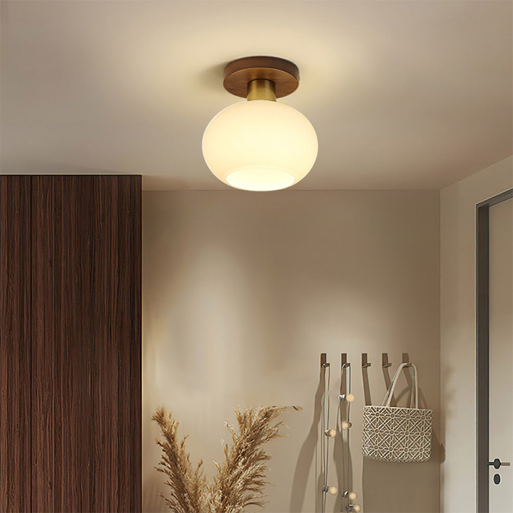 Nordic Walnut Minimalist Ceiling Light for Hallways – Elegant, Modern Lighting Fixture for Stylish Home Interiors