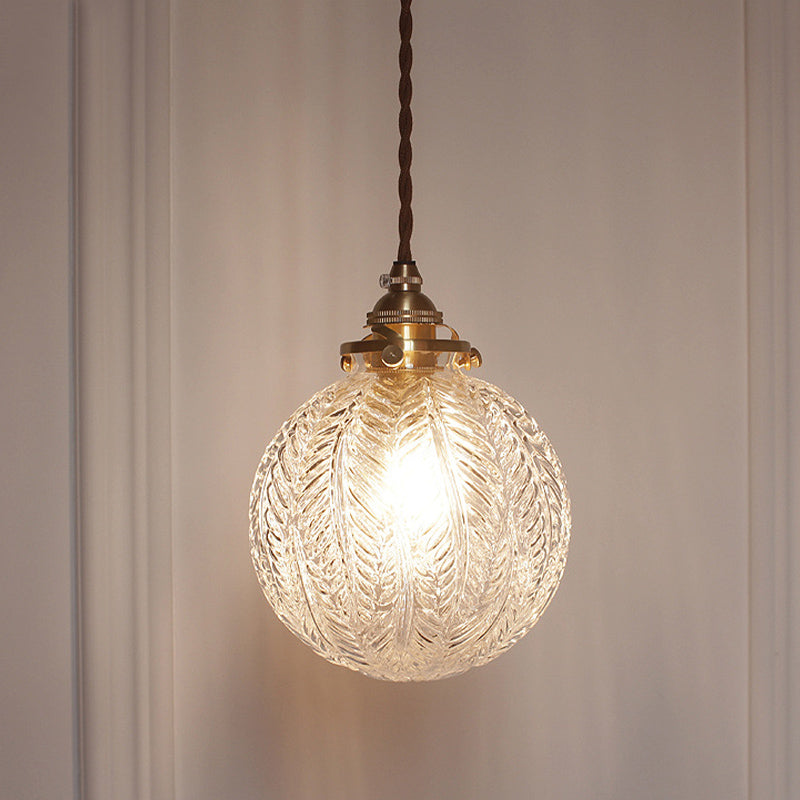 Lampada a sospensione con paralume in vetro vintage