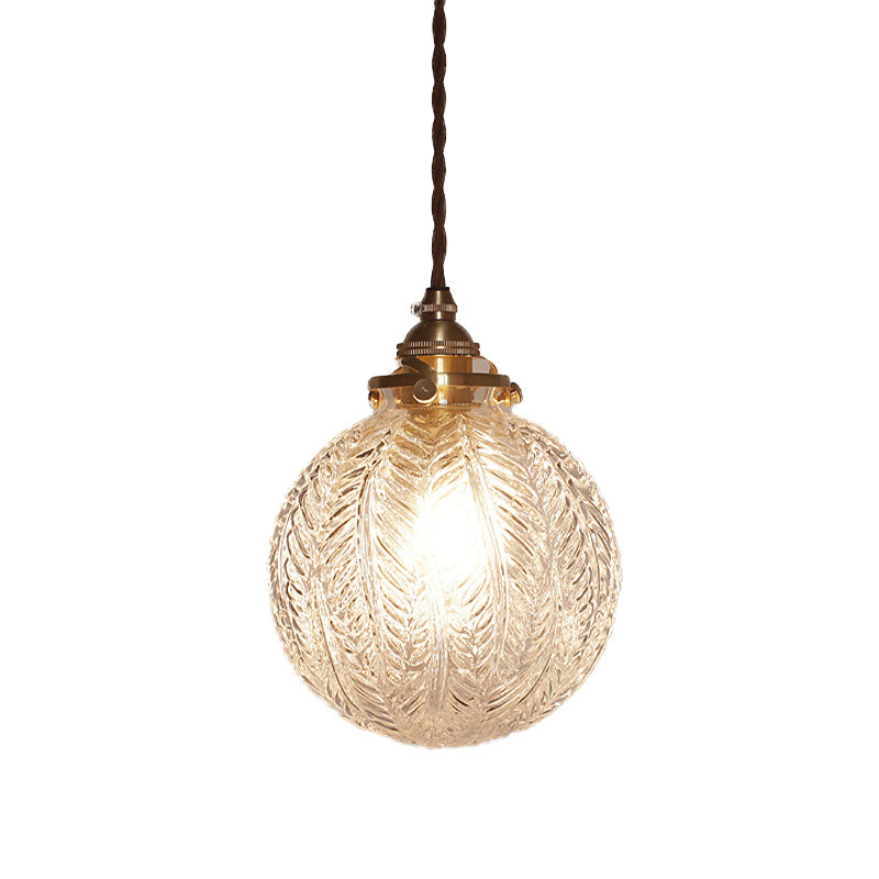 Lampada a sospensione con paralume in vetro vintage