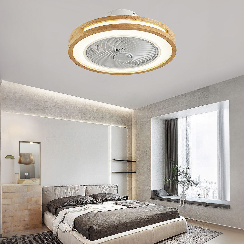 Modern Minimalist Round Wooden Ceiling Fan with Integrated LED Lighting for Stylish Home Decor and Energy Efficiency