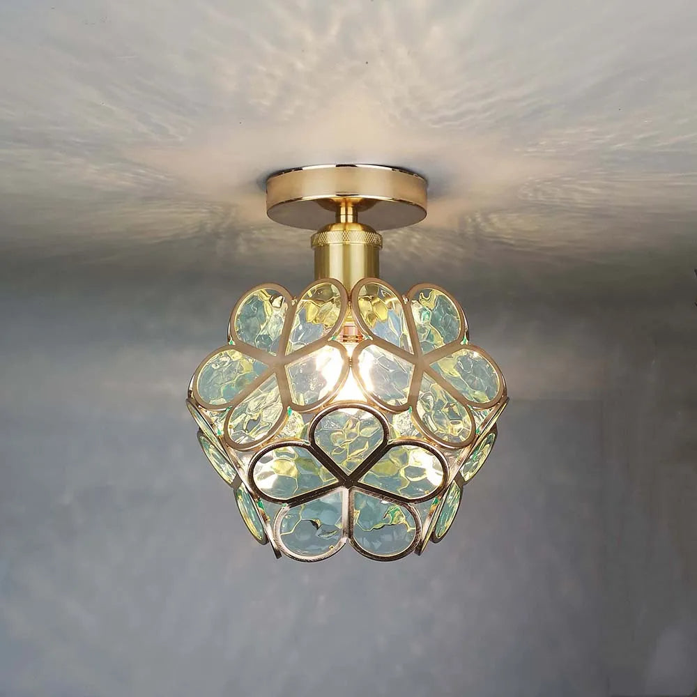 Elegant Floral Glass Ceiling Light Fixture for Hallways - Stylish Design for Contemporary Home Décor