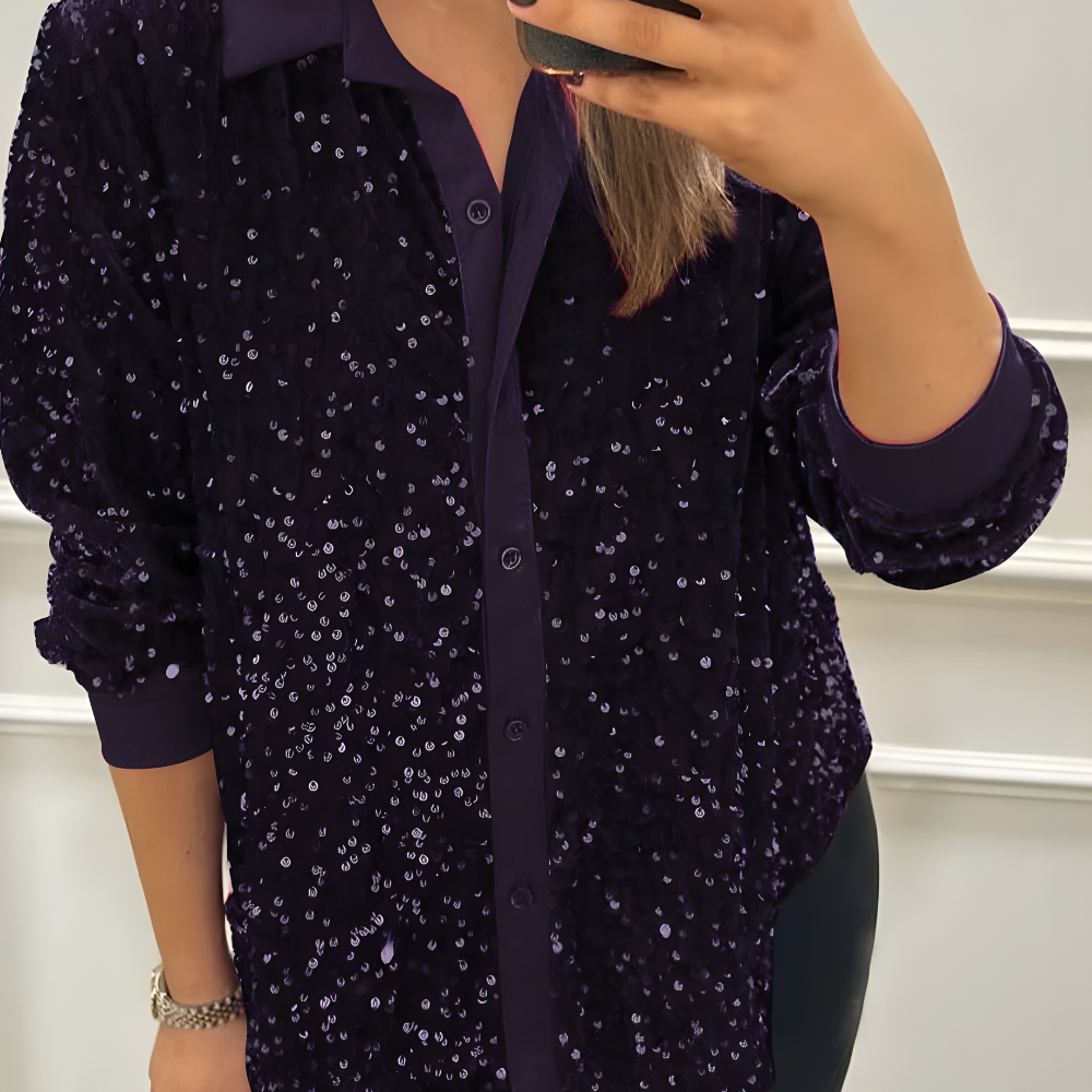 Women's Sequin Sparkly Long Sleeve Party Blouse Elegant Top