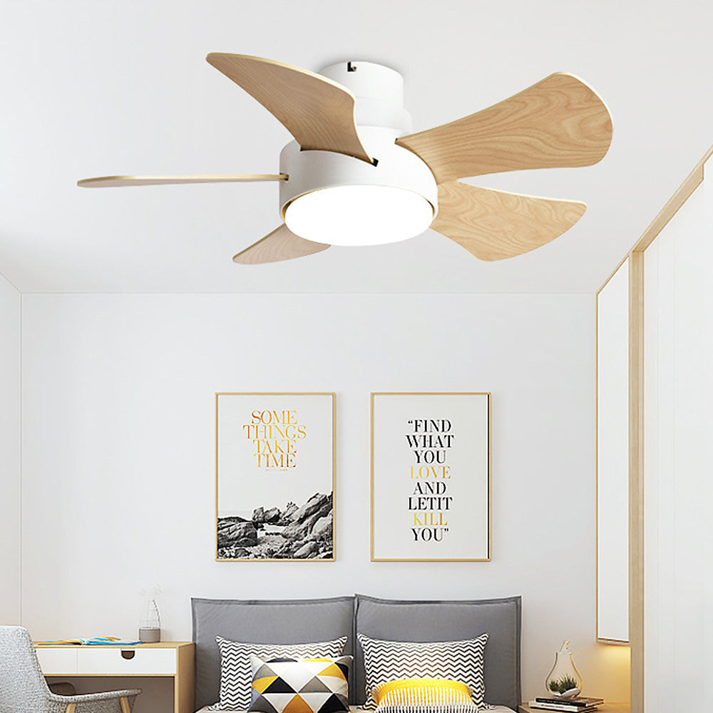 Contemporary Wood Semi-Flush Ceiling Fan with Integrated Lighting for Stylish Home Comfort and Modern Decor